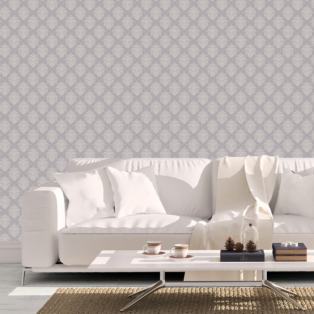 Edle Ornamenttapete My Castle Damast Muster in flieder grau - Design Tapete  für Schlafzimmer