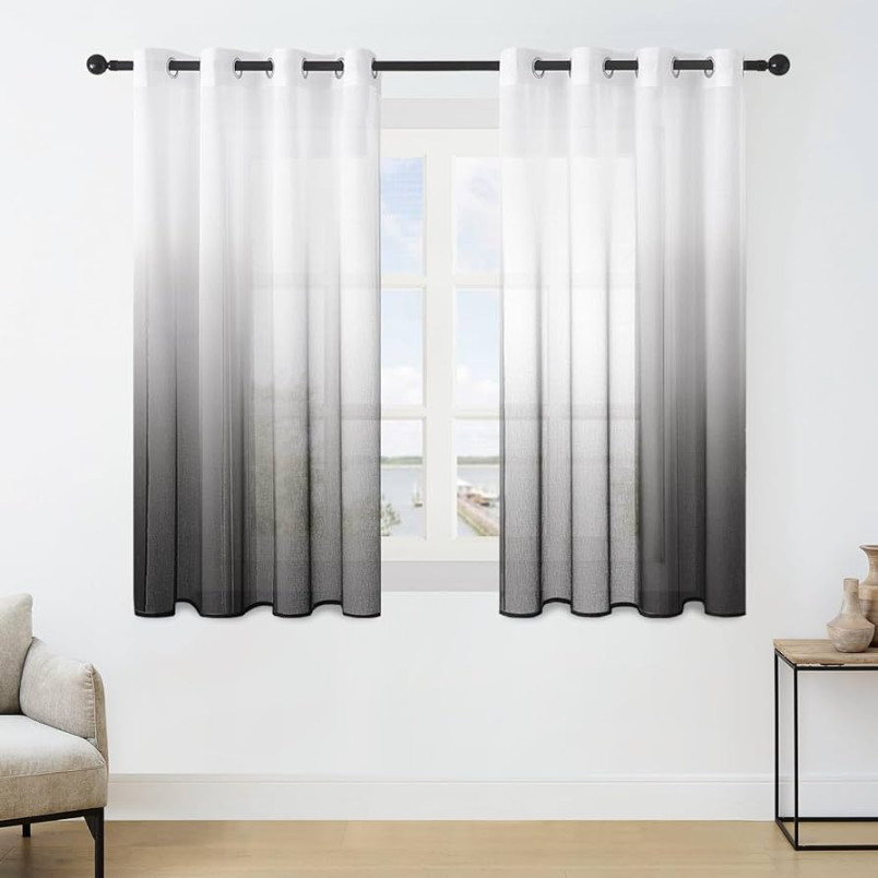 MRTREES Voile Gardinen Farbverlauf Transparent Vorhang Kurz Tüllvorhang mit  Ösen in Schwarz Weiß Verlauf ×cm (H×B) Modern für Kinderzimmer