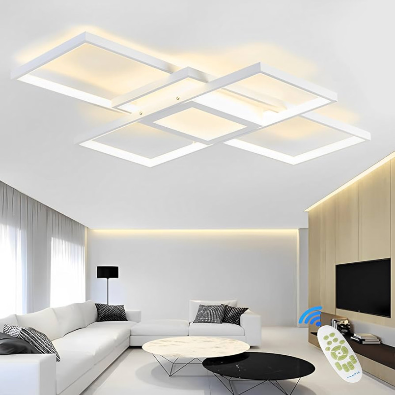 Qiaomao Modern Deckenlampe LED Deckenleuchte Dimmbar mit Fernbedienung W  Rechteckige Deckenlampe Wohnzimmer Lampe Decke Schlafzimmerlampe Der
