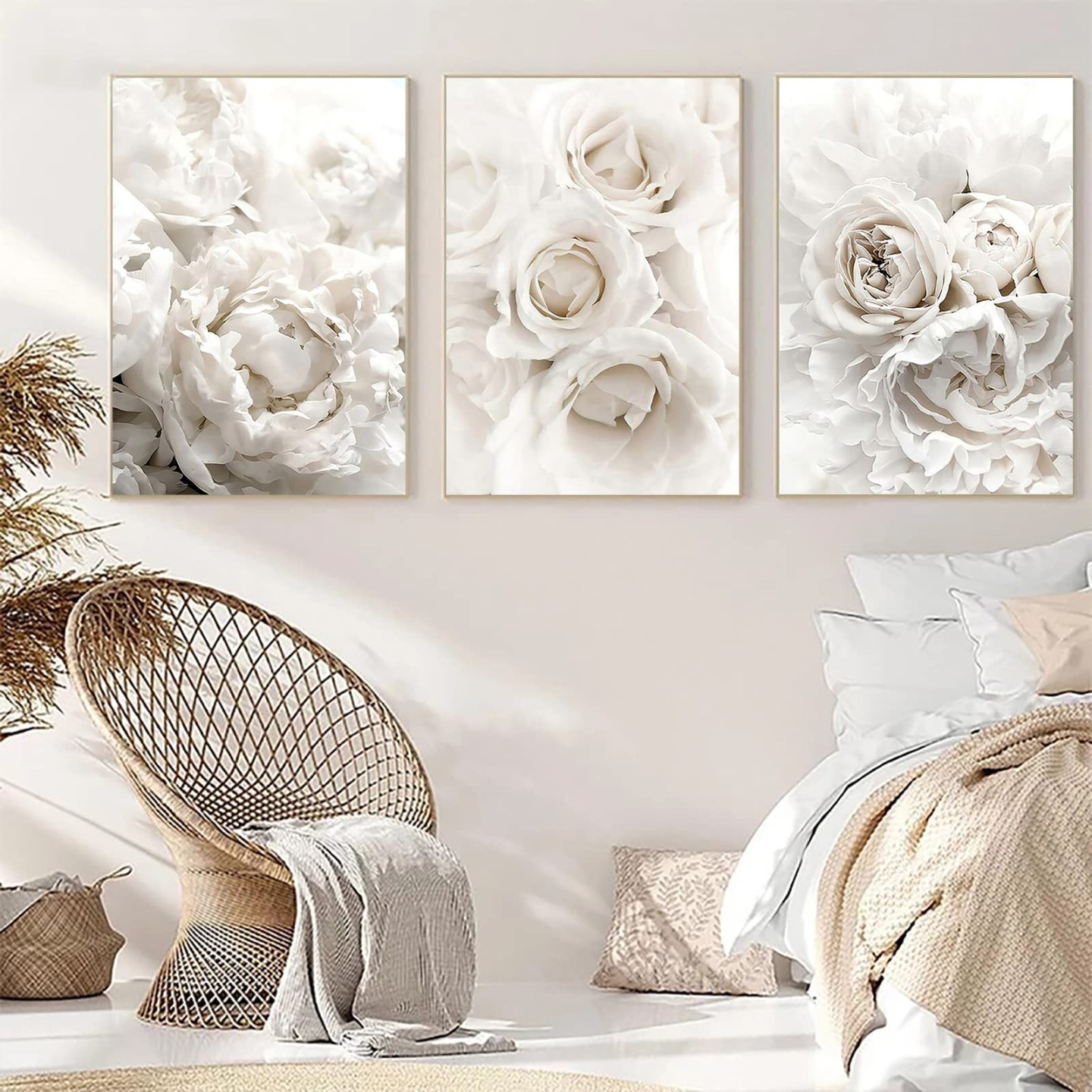 Trayosin er Set Premium Poster Pfingstrose Weiße Blumen,Bilder Wohnzimmer  Deko Schlafzimmer,Leinwandbild Kunstdruck Moderne Wandbilder Wanddeko