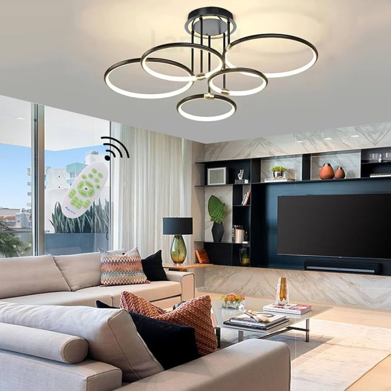 Wohnzimmerlampe Deckenleuchte LED Pendelleuchte Dimmbar Schwarz Esszimmer  Schlafzimmer Hängend Lampe Modern Rund Ring Design Deckenlampe für